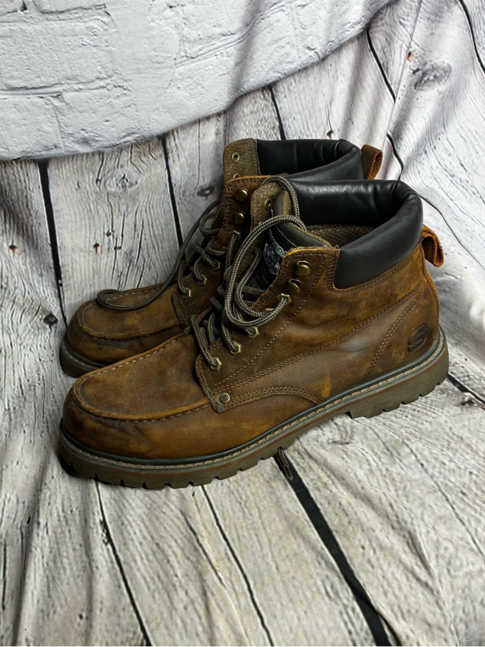 Skechers Bruiser 6643 Men’s Brown Leather Lace Up‎ Lug Sole Boots Size 12 GUC